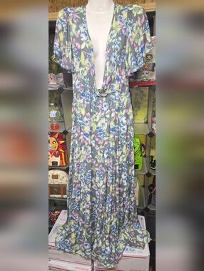 #39 Timing Floral Maxi Dress in Green, Blue, Purple